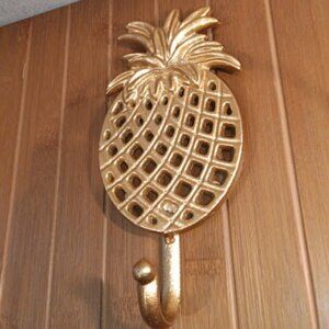 Pineapple Wall Hanging Hook - 8” Gold Decorative Cast Metal Coat and Key Hanger